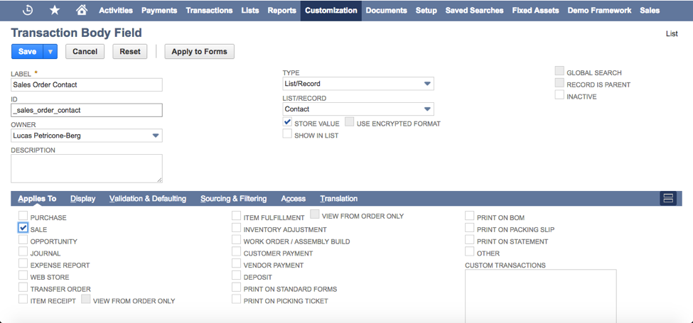 Transaction Body Field